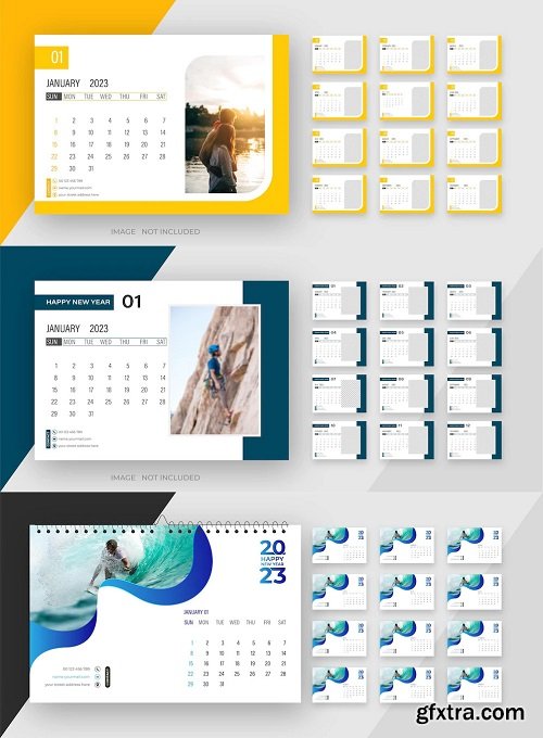 Desk monthly photo calendar 2023. simple monthly horizontal photo calendar layout for 2023 new year