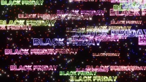 Videohive - Colorful black friday neon text fall down space with twinkling stars for promo, looped 3d render - 41025173