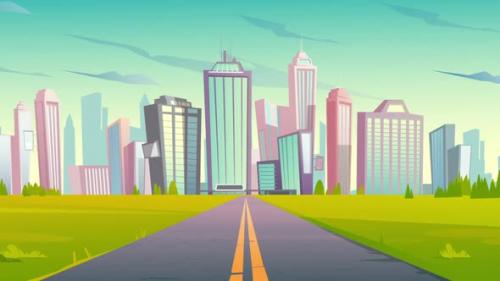 Videohive - Cartoon City Building Skyscraper Animation with Road - 41486336