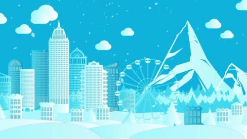 Videohive - Winter Paper City Building Animation with Snow Falling - 41486342