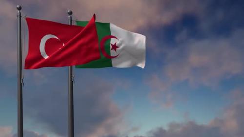 Videohive - Algeria Flag Waving Along With The National Flag Of The Turkey 2K - 41486535