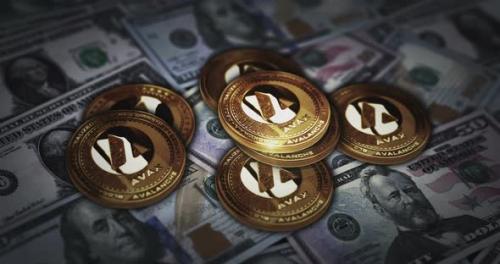 Videohive - Avalanche Avax cryptocurrency coin over Dollar banknotes - 41666492