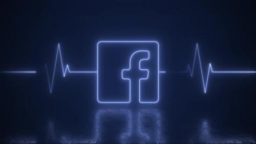 Videohive - Neon Facebook Logo With Heartbeat Line Life Support Loop Background - 41685292