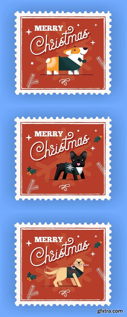 Merry christmas lettering. christmas card with dog stamp with the inscription