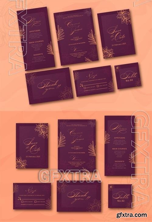 Golden Floral Wedding Card Stationery or Invitation Card Layout 505549340