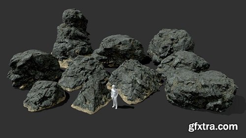 Low poly Black Beach Rock Collection 210210