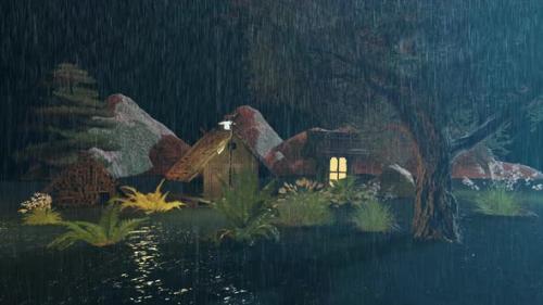 Videohive - The Rain Falls On The Small Village At Night - 41749068