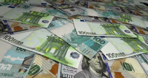 Videohive - Dollar Euro Real banknotes flying over money surface - 41771174