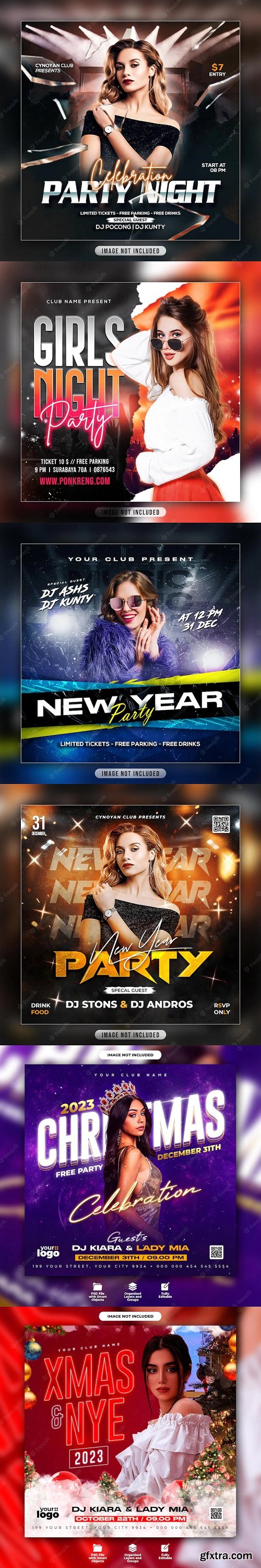 Happy new year and christmas night party flyer and social media post template