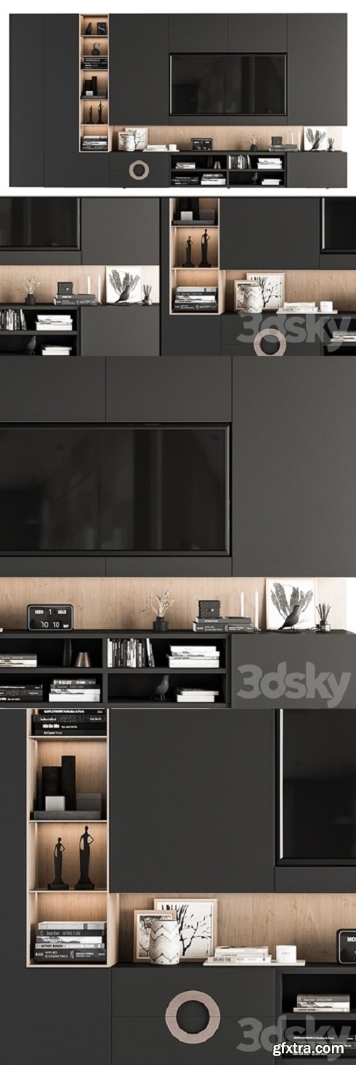 TV Wall Black and Wood – Set 12