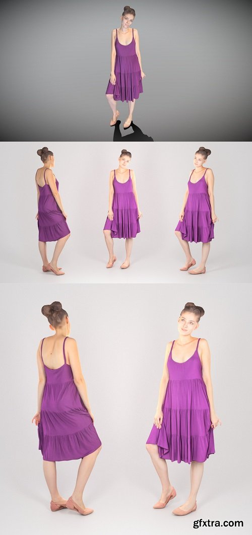 Beautiful young girl in a purple dress 151 3D Model