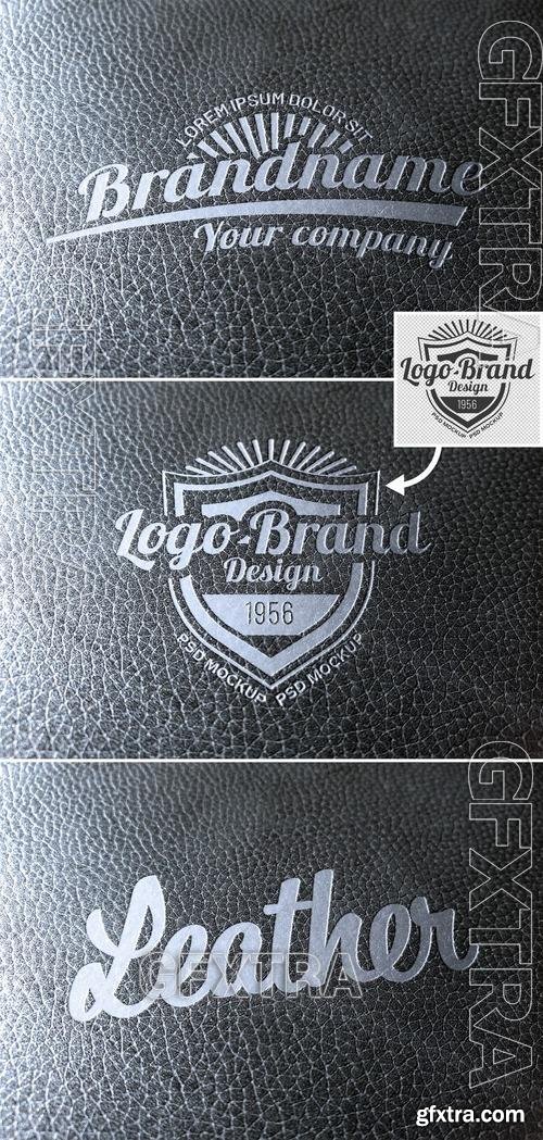 Logo Mockup on Leather Texture with Debossed Silver Effect 438522490