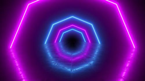 Videohive - Pink and Blue Neon Tunnel Octagon Shaped Figures Wallpaper Background - 41869281