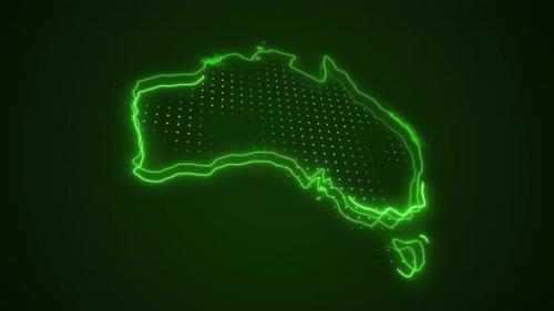 Videohive - 3D Neon Green Australia Map Borders Outline Loop Background - 41886003