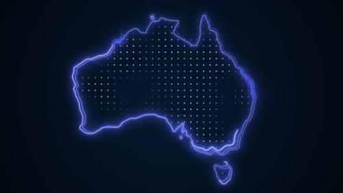 Videohive - Neon Blue Australia Map Borders Outline Loop Background - 41886006