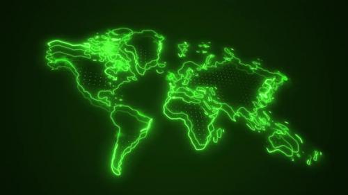 Videohive - 3D Neon Green World Map Borders Outline Loop Background - 41886373