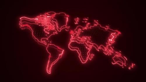 Videohive - 3D Neon Red World Map Borders Outline Loop Background - 41886375
