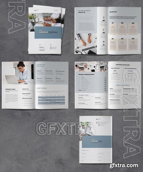 Proposal Brochure Layout with Blue and Beige Accents 538999994
