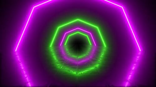 Videohive - Pink and Green Neon Tunnel Octagon Shaped Figures Wallpaper Background - 41963116
