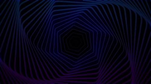 Videohive - blue and purple neon tunnel moving into the distance, abstract 3D background hexagon - 42006111