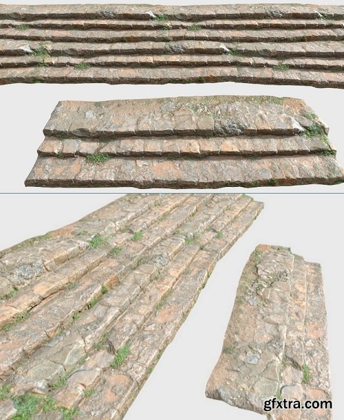 Stairs Medieval Stone Steps PBR Scan 3D Model