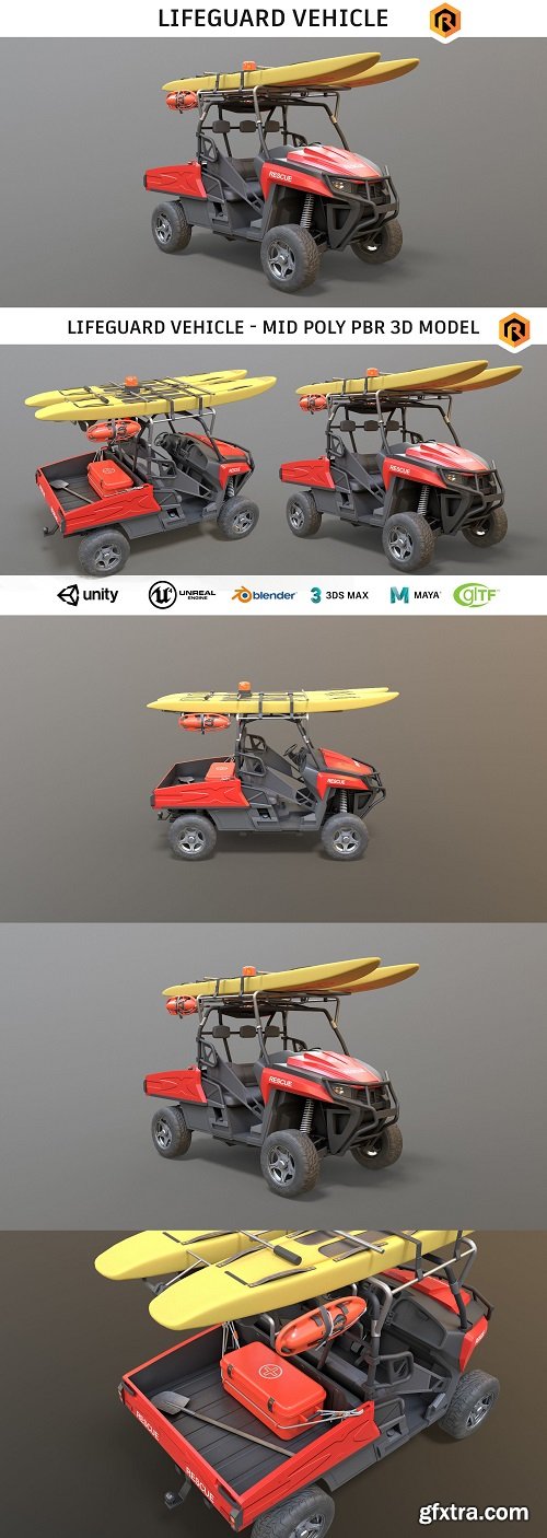 Lifeguard Vehicle WIth Buoys And Boards Low-poly 3D model