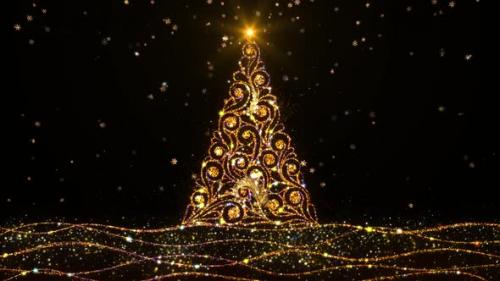 Videohive - Christmas Tree Golden Sparkling - 42017547
