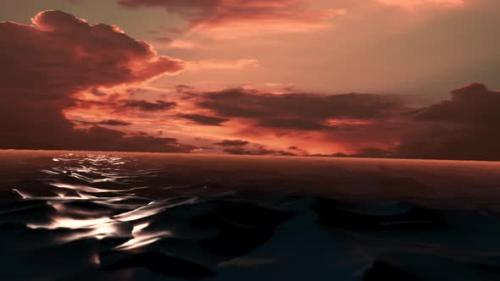 Videohive - 3D Animation of a Sunset Landscape on the Background of the Ocean - 42146515