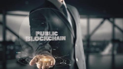 Videohive - Public Blockchain with Hologram Businessman Concept - 42180530