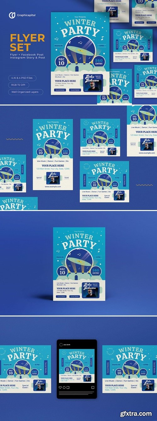 Blue Modern Winter Party Flyer Set SB5X9JB