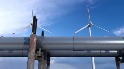 Videohive - Pipeline transporing natural gas against wind turbines alternative energy source 4k - 42181741