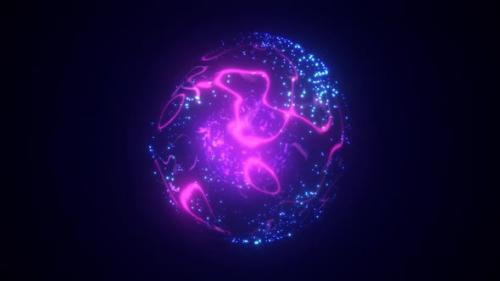 Videohive - A round purple planet with a molten core in the center in space, a star sphere with an energy magica - 42182372
