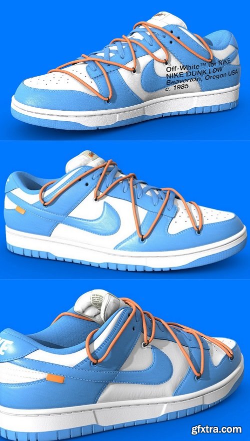 Off White x Nike Dunk University Blue Shoe 3D Model