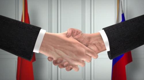 Videohive - China and Russia deal handshake, politics illustration. Official meeting or cooperation, business - 42191952
