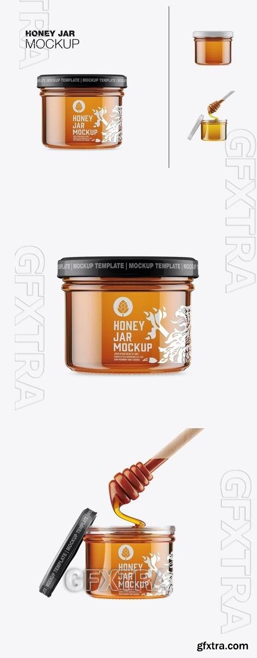 Honey Glass Jar and Spoon Mockup AVCV7QA