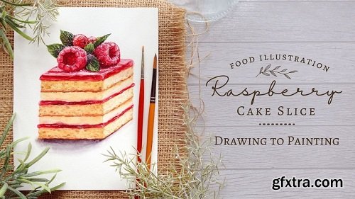 Food Illustration: Drawing to Painting Raspberry Cake Slice