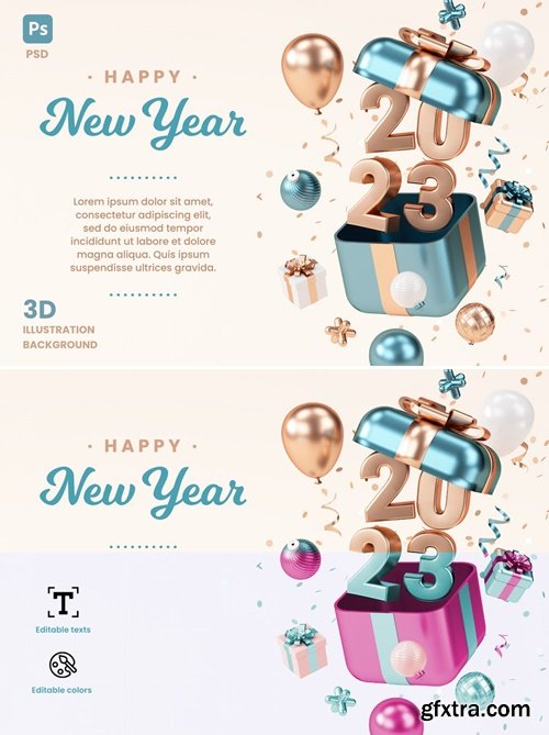 Happy New Year 2023 3D Festive Background Gift
