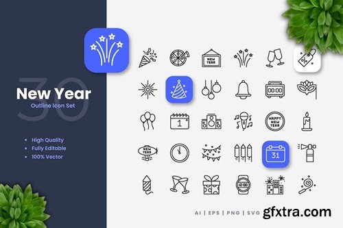 New Year Outline Icons AACVBVS
