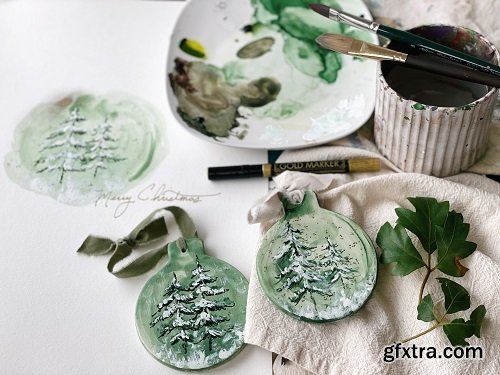 Ceramic Ornament Painting with Watercolor and Gouache