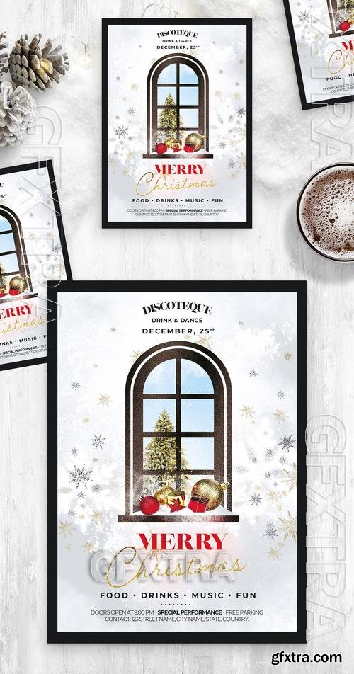 Christmas Flyer with Snowy Window Scene 532852008