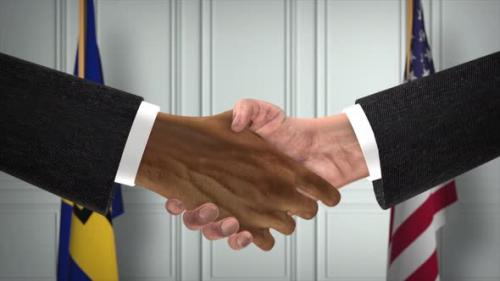 Videohive - Barbados and USA Partnership Business Deal. National Government Flags. Official Diplomacy Handshake - 42344110