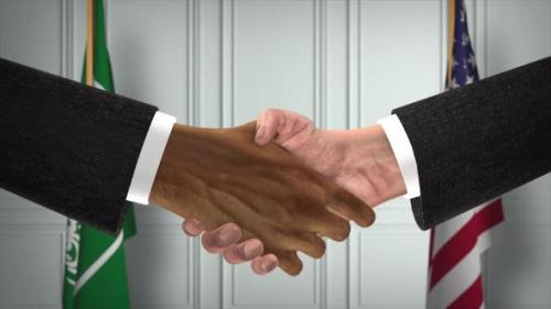 Videohive - Saudi Arabia and USA Partnership Business Deal. National Government Flags. Official Diplomacy - 42344213