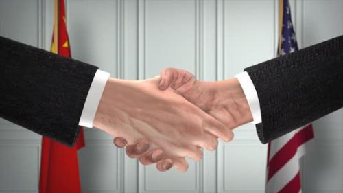 Videohive - China and USA Partnership Business Deal. National Government Flags. Official Diplomacy Handshake - 42344215