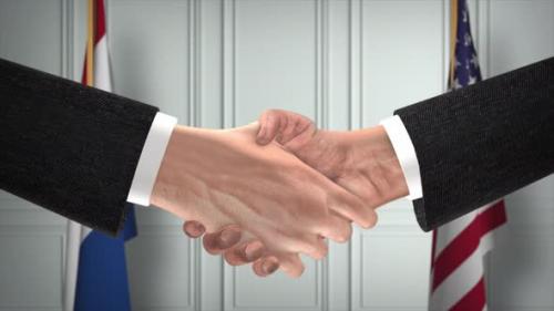 Videohive - Netherlands and USA Partnership Business Deal. National Government Flags. Official Diplomacy - 42344284