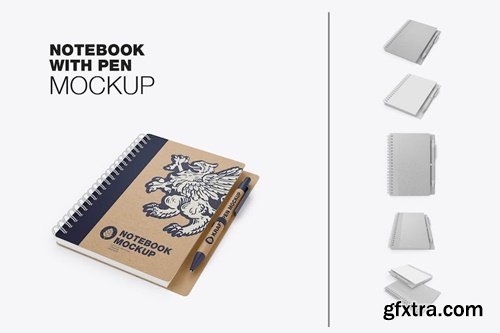 Kraft Notebook With Ring and Pen Mockup AUFEQ5A