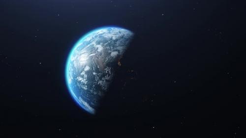 Videohive - Cinematic day and night switching on Earth from Space with volume lighting and stars background. - 39892796