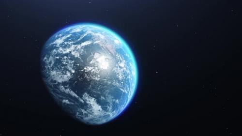 Videohive - Cinematic slide of Earth in Space with volume lighting and stars background. - 39892802