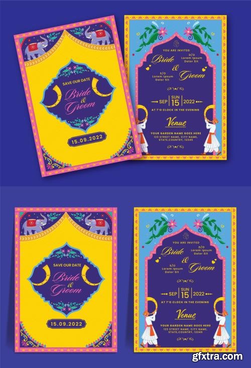 Indian Wedding Card or Invitation Card Template for Hindu Customs Wedding with Character Illustrations 508658776