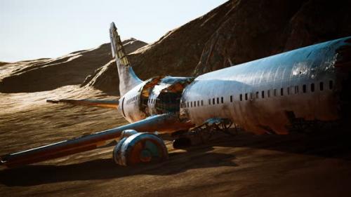 Videohive - Abandoned Crushed Plane in Desert - 42557759