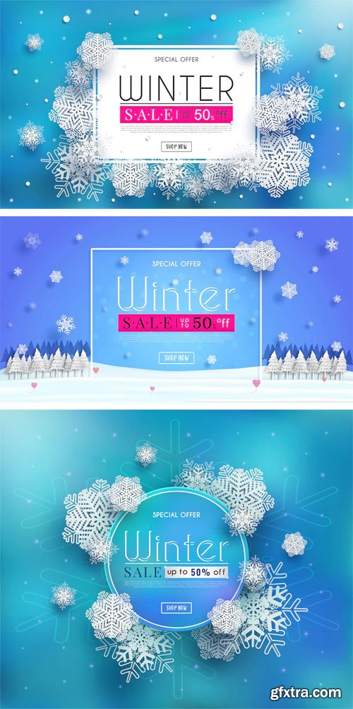 Winter Sales Banners With Seasonal Cold Weather - Vector Templates